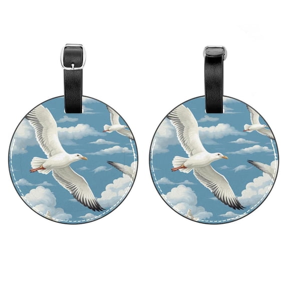 2Pcs Leather Round Seagull Cruise Luggage Tag with Privacy Cover and Name ID Tag - Suitable for Travel Handbags Backpacks School Bags Luggage Tags