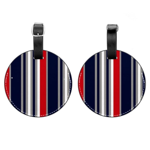 2Pcs Leather Round Stripe Red Navy Cruise Luggage Tag with Privacy Cover and Name ID Tag - Suitable for Travel Handbags Backpacks School Bags Luggage Tags