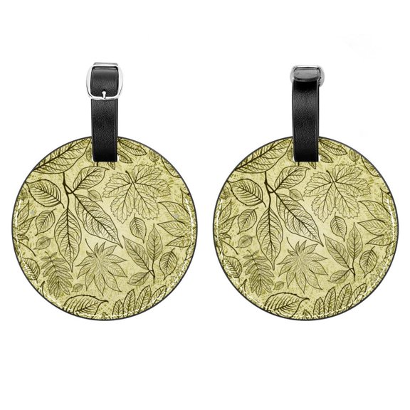 2Pcs Leather Round Thanksgiving Autumn Leaves Cruise Luggage Tag with Privacy Cover and Name ID Tag - Suitable for Travel Handbags Backpacks School Bags Luggage Tags