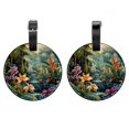 thumbnail image 1 of 2Pcs Leather Round Tropical Leaves Cruise Luggage Tag with Privacy Cover and Name ID Tag - Suitable for Travel Handbags Backpacks School Bags Luggage Tags, 1 of 7