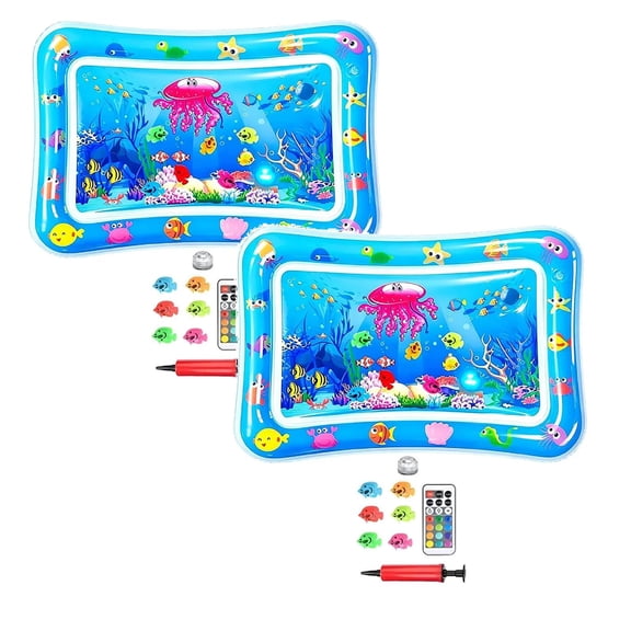 2Pcs Led Cat Water Mat, 25.6X17.7" Pvc Pet Sensory Play Mat, Interactive Cat Cooling Pad With Floating Toys & Lights, Self-Play Water Bed & Ice Mat For Cats & Small Dogs