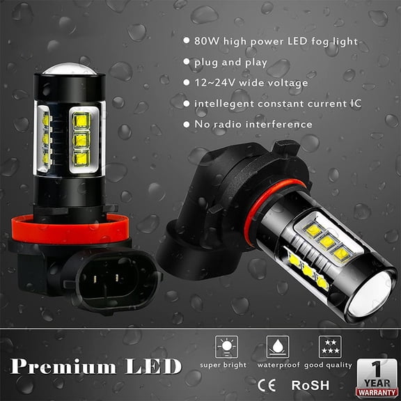 2Pcs Led Fog/Driving Bulbs H8 H11 Fog Light White 6000K High Power Lamp 80W