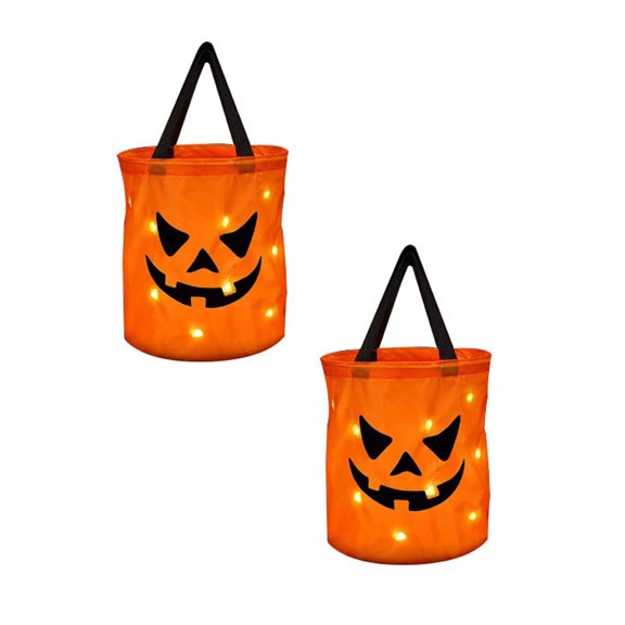 2Pcs Led Light Halloween Candy Bags Light Up Halloween Pumpkin Candy Bucket Trick Or Bags Light Up Candy Bags Multi Purpose Reusable Bucket For Kids Halloween Supplies Event Party