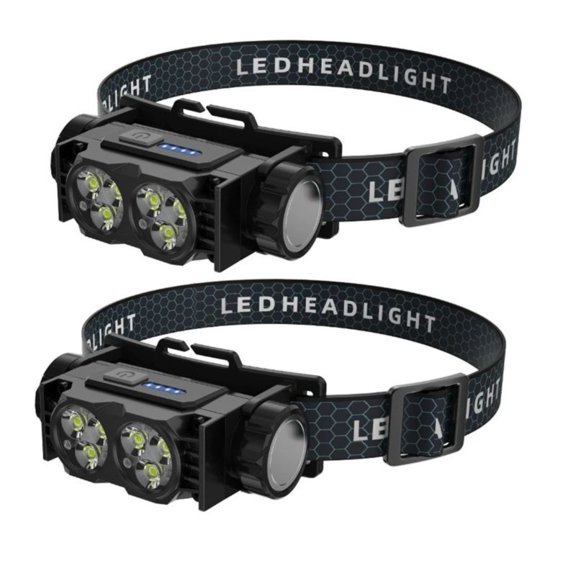 2Pcs Led Rechargeable Dual-Source Headlamp Super Bright Rechargeable Waterproof Light for Night Fishing Camping Work