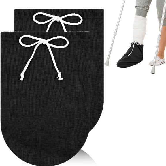 2Pcs Leg Cast Cover Below the Knee Leg Cast 10x14inch Washable Sock Cover Warm Foot Cast Sleeve Plaster Stocking Protective Adjustable Drawstring Cast Protector for Men Women Ankle, Black