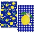 thumbnail image 1 of 2Pcs Lemon Kitchen Towel Blue Plaid Dish Towels 18 x 26 Inch Summer Gingham Hand Drying Tea Towel for Cooking Baking Cleaning, 1 of 6