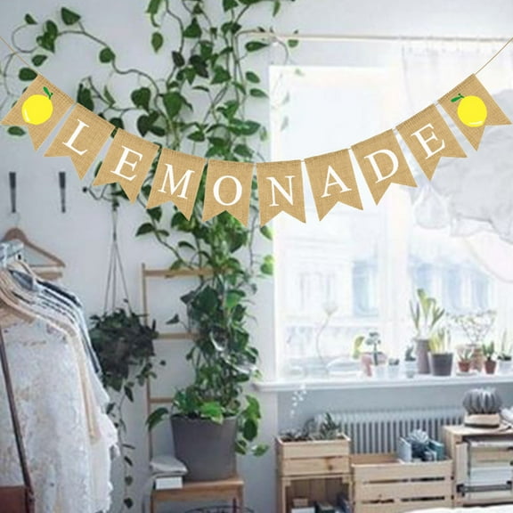 2Pcs Lemonade Party Decor Lemonade Banner Stand Decoration Garland Summer Lemon Theme Decor Party Supplies LEMONADE Smile Home