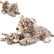 Tezituor 2PCS Leopard Stuffed Animal 18 Mommy and Baby Cheetah Plush with Interactive Connecting Design
