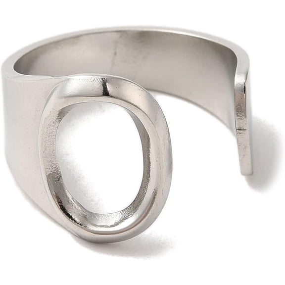 2Pcs Letter O Adjustable Knuckle Rings Stainless Steel Open Finger Rings Personalized Ring for Women Trendy Jewelry ID: 18mm gray