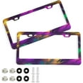 thumbnail image 1 of 2Pcs License Plate Frames Mardi Gras Universal Aluminum License Plate Holder Cover Rust-Proof Car Tag Frame with Screw Caps Home Decor, 1 of 7