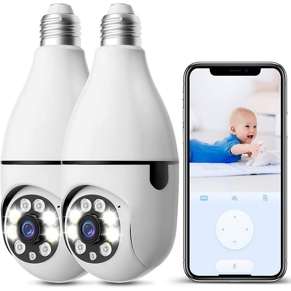 2Pcs Light Bulb Security Cameras Wireless Outdoor - 2.4ghz Wifi 1080p Surveillance Indoor Cameras 360° Pan/tilt Panoramic Ip Light Socket Cameras Smart Motion Detection Alarm Night Vision Two Way Talk