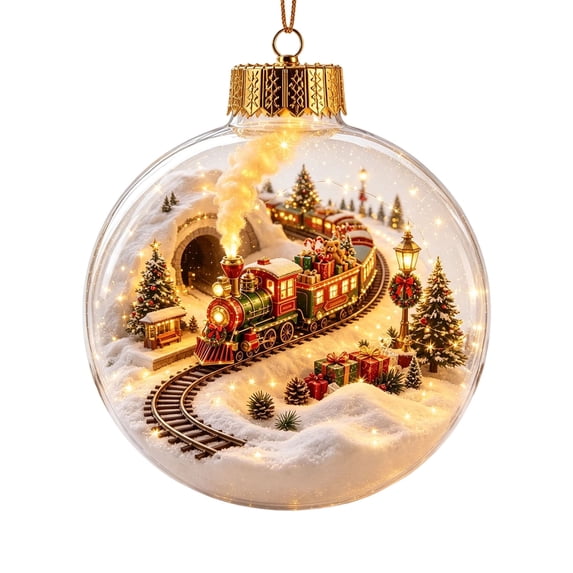 2Pcs Light‑Up Christmas Balls Ornaments,Warm LED Mini Holiday Scene Hanging Plastic Christmas Tree Decoration for Xmas Home Party Keepsake Gift