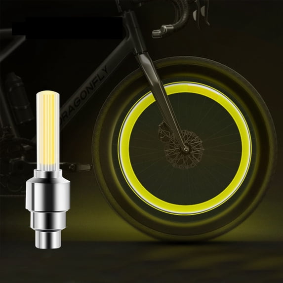 2Pcs Light UP Valves Stems Caps, LED Car Wheel Lights Inductive Vibration Function, Improve Night Vision Clarity, Suitable for Bicycles, Motorcycles, Cars(Yellow)
