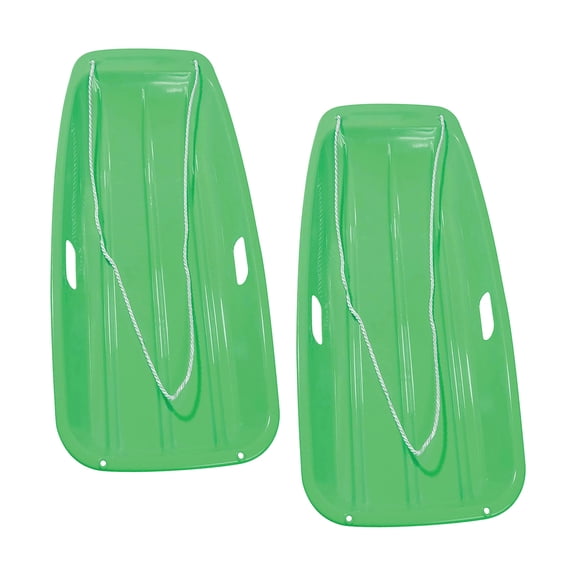 2Pcs Light Weight Portable Snow Sled with Pull Rope and Handles Plastic Cold Resistant Toboggan for Snow, Beach, Park