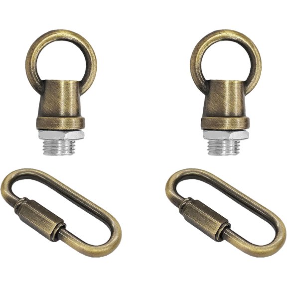 2Pcs Lighting Loops with Link Buckle Connectors, Black Hook Rings for Light Fixture, Chandelier Chain Extension, Pendant Lamp, Ceiling Light Hanging Hardware Kit (Antique Brass)