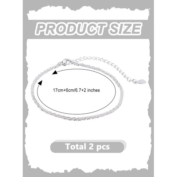 2Pcs Lightweight Cute Sparkle Chain Bracelets 6.8 inch Adjustable Chain Bracelets Raw Brass Micro Pave Cubic Zirconia Cable Chains Bracelets for Stylish Accessory