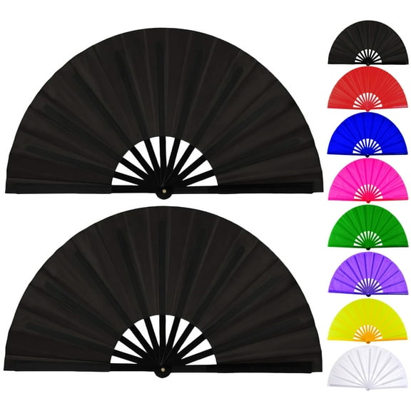 2Pcs Line Dancing Hand Fans, Foldable Large Rave Fans for Women, Popping & Clacking Sound Fans, Boots on the Ground Clap Snap Fan for Line Dance, Rave & Party Supplies (Black)