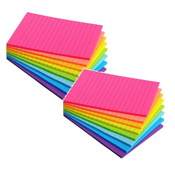 2Pcs Lined Sticky Notes 4X6 In Bright Ruled Post Stickies Colorful Super Sticking Power Memo Pads Its Strong Adhesive 6 Pads/Pack 45 Sheets/Pad Sticky Note Practical Home Decor