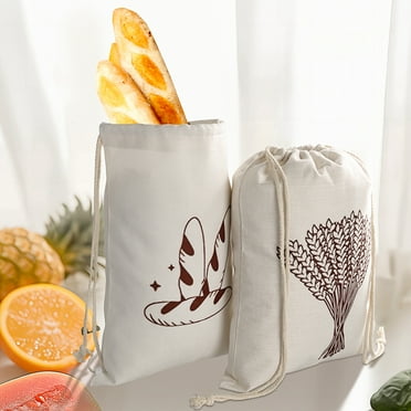 2Pcs Linen Bread Bags for Homemade Bread Reusable Bread Container Drawstring Bread Storage Bags Large Reusable Linen Saver Bag Printed Bread Bags for Bread Storage Bakers Gifts 16x12inch