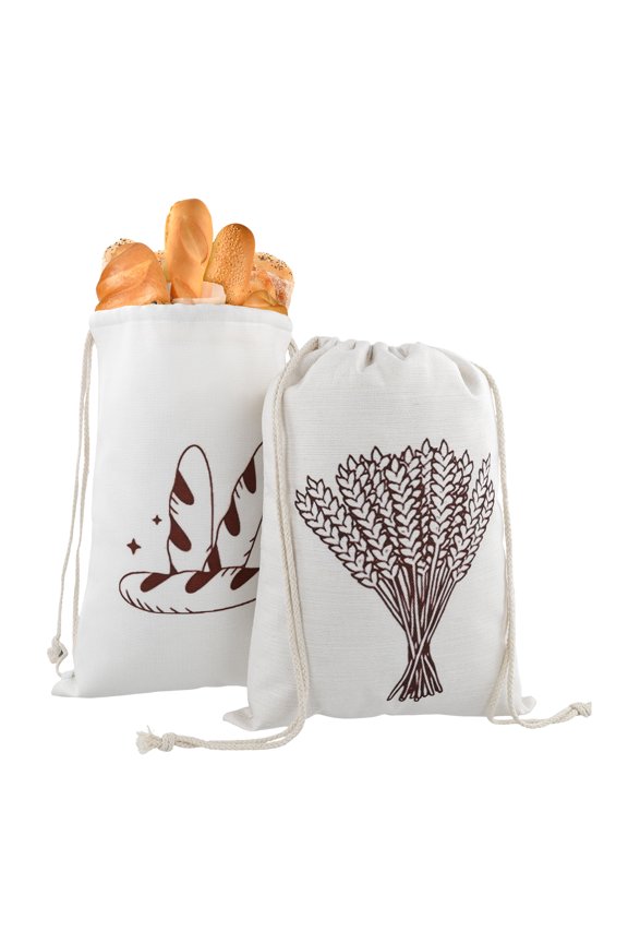 2Pcs Linen Bread Bags for Homemade Bread Reusable Bread Container Drawstring Bread Storage Bags Large Reusable Linen Saver Bag Printed Bread Bags for Bread Storage Bakers Gifts 16x12inch