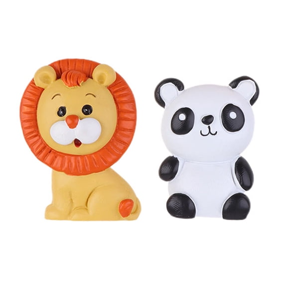 2 Pieces Lion and Panda Figurines Cake Decorations Cartoon Style Baking Dessert Toppers for Party and Celebration