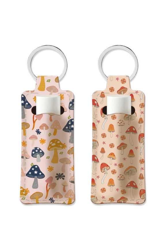 2Pcs Lipstick Holder Keychain Mushroom Lip Balm Holders Elastic Diving Fabric Lipstick Keychain Portable Lip Holder Boho Lipsticks Sleeve Key Ring Holder for Lipsticks Chapstick