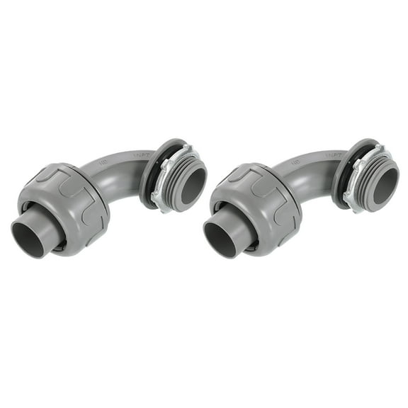 2Pcs Liquid Tight Connectors, 1" NPT Plastic 90 Degree Conduit Fitting, Gray
