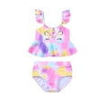 thumbnail image 1 of 2Pcs Little Girl Unicorn Print Bikini Swimsuit Toddler Kids Colorful Ruffle Swimwear Summer Beach Bathing Suit, 1 of 7