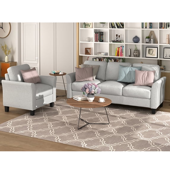 2Pcs Living Room Upholstered Sofa Set, Single Sofa and 3-Seat Sofa Set ...