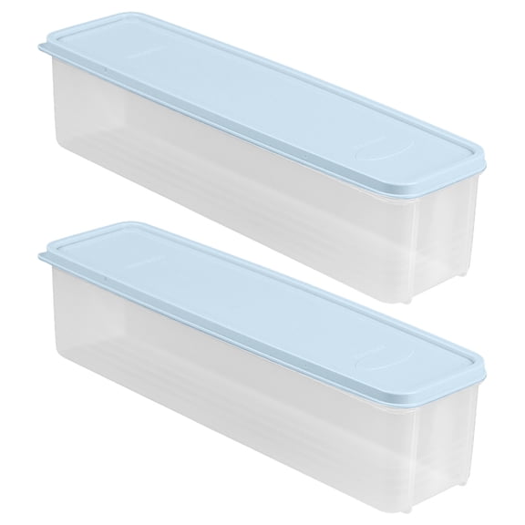 2Pcs Long Food Storage Containers Light Blue Lid Airtight Pasta Noodle Box with Noodle Measuring Mark