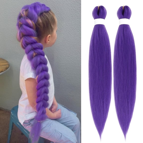 2Pcs Long Purple Braiding Hair Pre Stretched Synthetic Braiding hair Extensions for Braids, Purple Hair Extensions for Stage Party Halloween Costume Cosplay