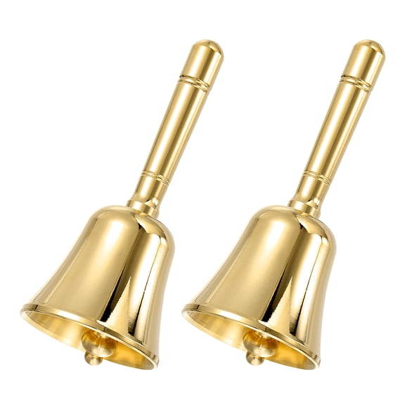 2Pcs Loud Hand Bell, 1.7" Small Wedding Dinner Service Call Bells, Vintage Brass Jingle Bell for Restaurant, Seniors Bedside, Meditation, Gold Tone