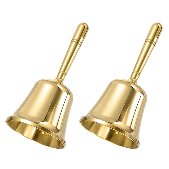 2Pcs Loud Hand Bell, 2.6" Small Wedding Dinner Service Call Bells, Vintage Brass Jingle Bell for Restaurant, Seniors Bedside, Meditation, Gold Tone