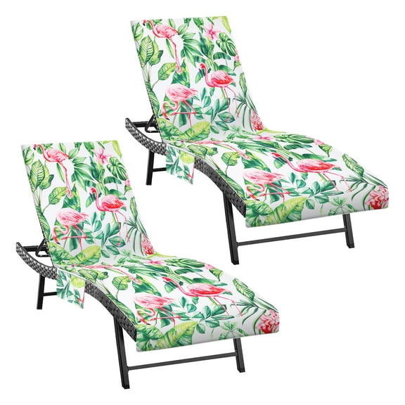 2Pcs Lounge Chair Towel Cover Absorbent Microfiber Beach Chair Covers with Side Pockets Flamingo Patterns for Pool Sunbathing Garden