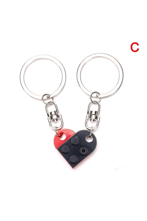 2Pcs Love Heart Brick Keychain For Couples Friendship Birthday Jewelry Gift