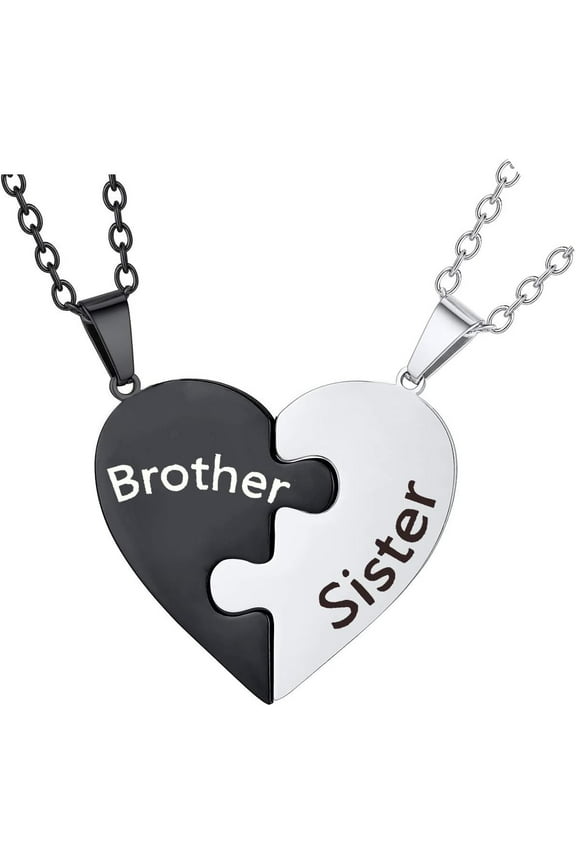 2Pcs Love Heart Puzzle Pendant Necklace Set Adjustbale Broken Split Heart Best Friend Matching Necklace for Women Men Brother Sister Friendship Jewelry Gift