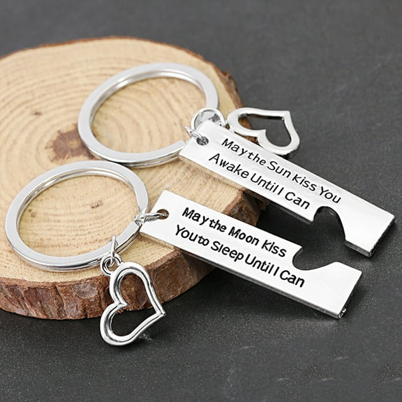 2Pcs Love Heart Rectangle Letters Pendant Keychain Key Ring Valentine's Day Gift
