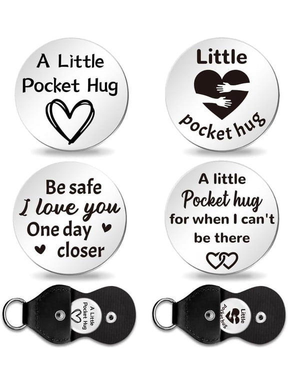 2Pcs Love Pocket Hug Token with Key Chains Flat Round Double Sided Engraved Stainless Steel Commemorative Decision Maker Coin Pocket Hug Coin for Family Friend Lover Mixed Color