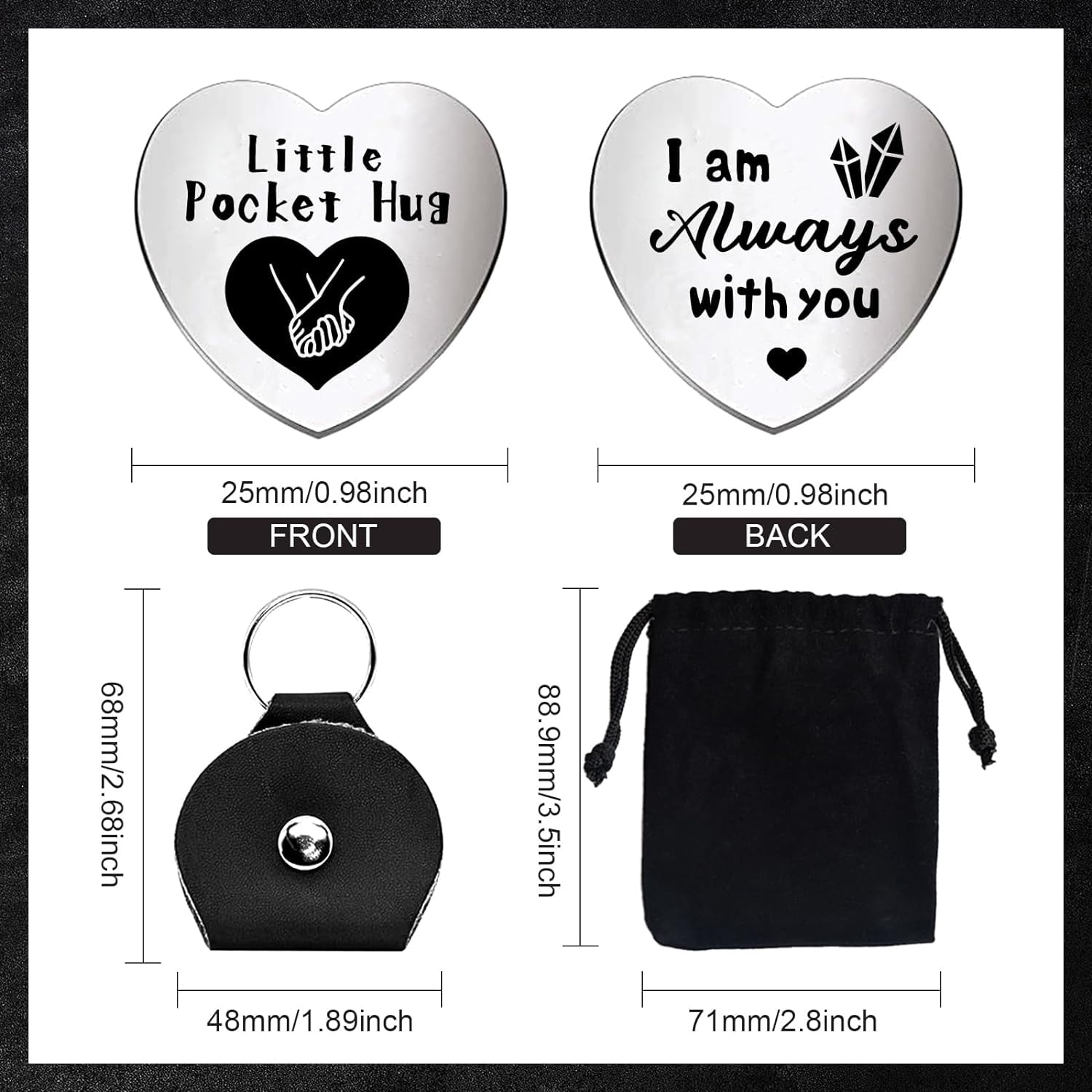 2Pcs Love Pocket Hug Token with Key Chains Flat Round Double Sided ...
