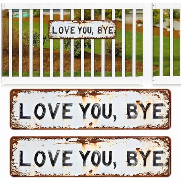 2Pcs Love You Bye Sign Above Door,Love You Bye Vintage Metal Wall Sign, 12x 4.5 Inches Aluminu Housewarming Gift to Express Warm for Home Bedroom Living Room Office Bar Cafe