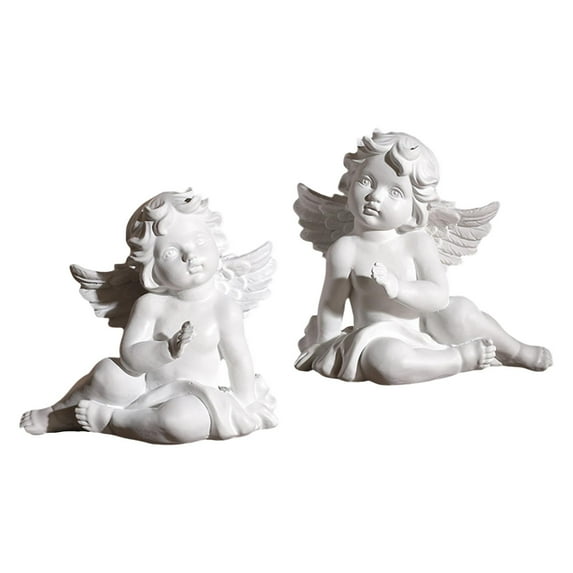 2Pcs Lovely Angel Statue Figurines Cherub Sculpture Hand Resin Crafts Ornaments for Hotel Entrance Restaurant Dining Room Bedroom , .5x8.5x13cm .5x8.5x13cm