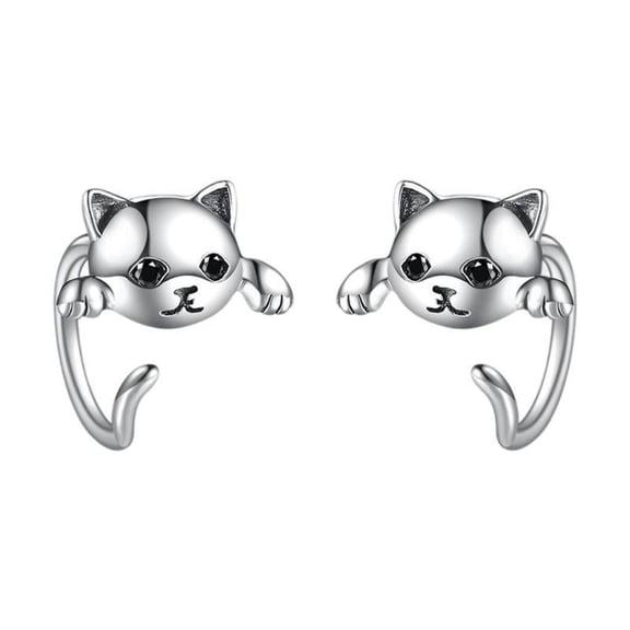 2Pcs Lovely Cat Earrings, Animal Kitty Half Huggie Hoop Ear Studs Jewelry Gifts for Women Christmas Gifts