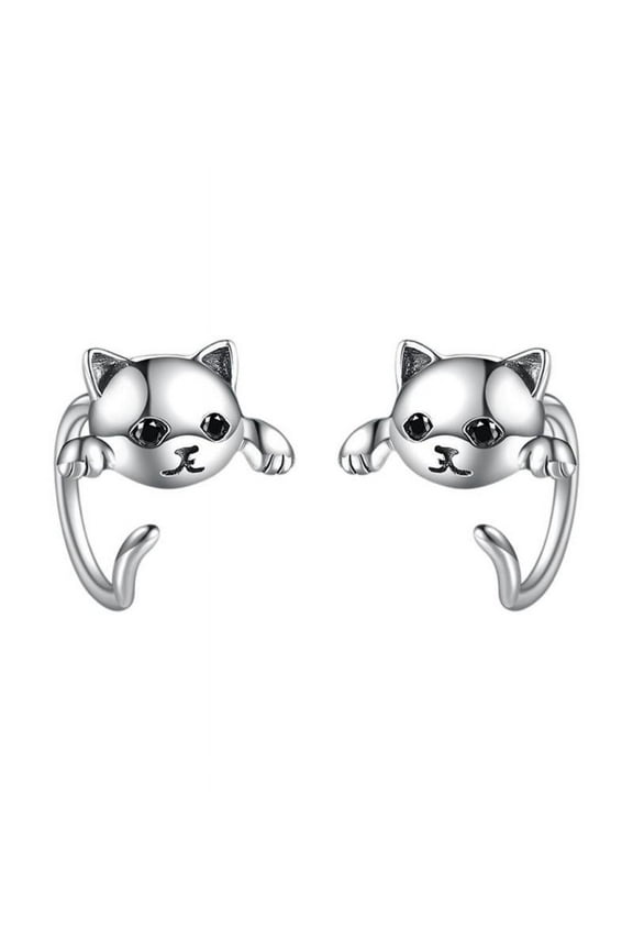 2Pcs Lovely Cat Earrings, Animal Kitty Half Huggie Hoop Ear Studs Jewelry Gifts for Women Christmas Gifts