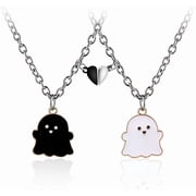 2Pcs Lovely Magnetic Love Heart Ghost Pendant Necklace Set for Women Men Best Friend Enamel Mutual Attract Magnet Couple Matching Necklace Jewelry Birthday Gift