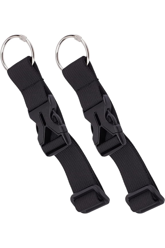 2Pcs Luggage Straps Coat Jacket Gripper Holder Suitcase Belt Clip Ring Hook Black Adjustable Belt Straps with Iron Hinged Rings and Plastic Release Buckle Polyester Travel Accessories Black
