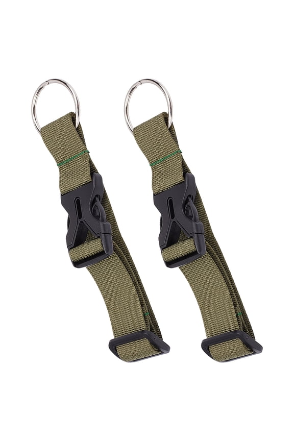 2Pcs Luggage Straps Coat Jacket Gripper Holder Suitcase Belt Clip Ring Hook Olive Drab Adjustable Belt Straps with Iron Hinged Rings