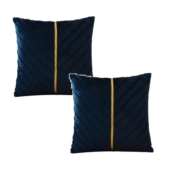 2Pcs Luxurious Velvet Throw Pillow Cover 17.7"X17.7" With Gold Leather For Sofa Bed And Living Room Pillow Case