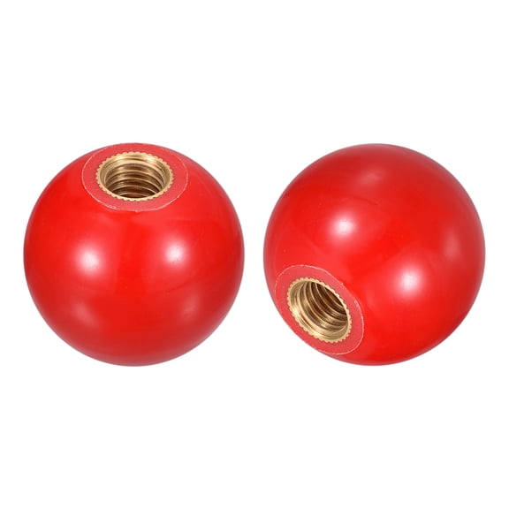2Pcs M10 Copper Thread 35mm Dia Threaded Ball Knobs for Machine Handle, Red