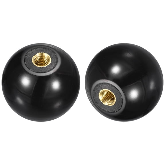 2Pcs M10 Copper Thread 40mm Dia Threaded Ball Knobs for Machine Handle, Black
