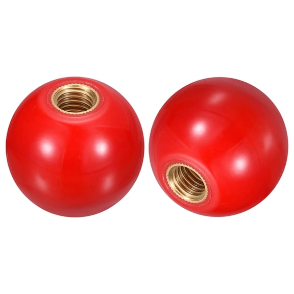 2Pcs M12 Copper Thread 40mm Dia Threaded Ball Knobs for Machine Handle, Red